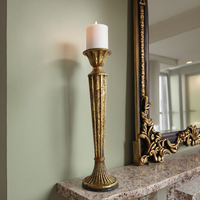 Support de bougie pilier vintage en résine dorée, fait main, durable, avec design couronne, pour la décoration de Noël à la maison