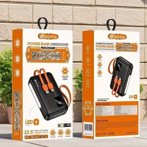 Banco de energía portátil de 20000mAh al por mayor, cable integrado de alta capacidad, pantalla LED, carga rápida para uso móvil en exteriores - Product Image 5