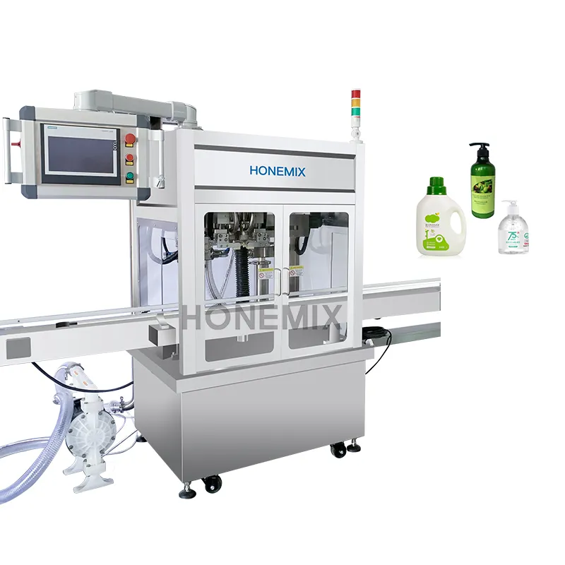 HONE Full automatic hand wash liquid filling production line liquid high speed piston tracking filling capping machine