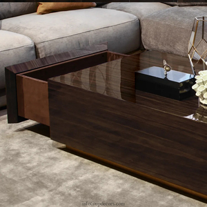 Italian Walnut Veneer <b>Coffee</b> <b>Table</b> Storage <b>Box</b> Modern High Gloss Wood <b>Coffee</b> <b>Table</b> With Drawers 069 <b>Coffee</b> <b>Table</b> With Drawers 06 - Product Image 6
