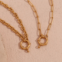 Collier ras du cou en acier inoxydable plaqué or 18 carats avec fermoir à ressort et maillons serpent