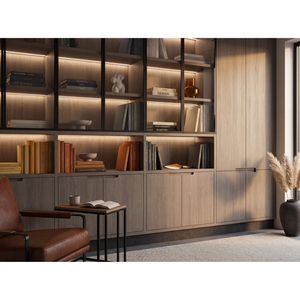 Étagère à livres moderne de luxe sur mesure avec portes en verre <span class=keywords><strong>et</strong></span> éclairage LED, armoire de rangement en <span class=keywords><strong>bois</strong></span> modulaire intégrée pour la maison, le bureau ou la bibliothèque - Product Image 1