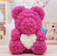 Bunga Valentine Pernikahan Hati Lucu, Hadiah Hari Ibu Beruang Mawar Bunga Buatan Kustom untuk Dekorasi Rumah