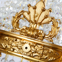 Lustre suspendu européen en laiton doré avec dôme en cristal, style bougie E14, pour salon