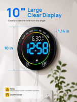 Jam Dinding Digital Besar 10 inci dengan Remote Control, Alarm, LED Besar, DST, Temperatur untuk Dekorasi Rumah Ruang Tamu