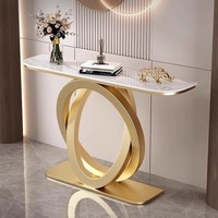 Console d'entrée en métal de luxe léger avec plateau en pierre, style moderne et minimaliste, base murale multifonctionnelle