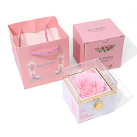 Boîte à bijoux carrée en fleurs séchées et roses de savon faites à la main avec acrylique marbré bicolore, élégante et durable, 3-5 ans