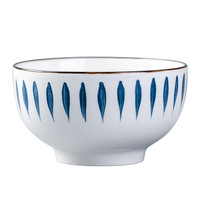 Ensemble de bols à riz tendance de style japonais, motif végétal, avec décor sous glaçure à l'écriture Chia-Grass Oracle-Bone, compatible micro-ondes, vaisselle