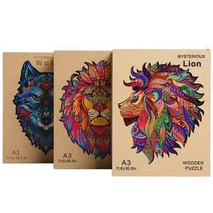 Regalos de Navidad y Acción de Gracias, Rompecabezas de Madera con Forma de Animales Únicos, Cabeza de León y Lobo, para Adultos - Product Image 6