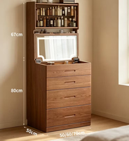 Table de toilette moderne en noyer, petite, avec miroir éclairé réglable, cadre en aluminium, MDF, pour chambre à coucher