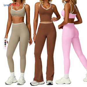 OEM Pantalons de sport évasés à séchage rapide Pantalons de sport à jambes longues et à jambes larges Ensembles de <span class=keywords><strong>yoga</strong></span> à blocs de couleurs <span class=keywords><strong>Micro</strong></span> évasé Fitness Running pour filles Femmes - Product Image 1