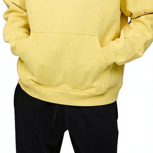 Sudadera con Capucha Extra Grande para Hombre, Color Amarillo Sólido, 100% Algodón Felpa, Ropa Casual de Invierno, Corte Regular, Transpirable, con Bolsillos - Product Image 3