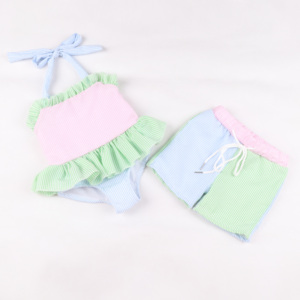 <span class=keywords><strong>Maillot</strong></span> <span class=keywords><strong>de</strong></span> <span class=keywords><strong>bain</strong></span> une pièce tendance pour filles, à rayures colorées pastel, avec volants doux au niveau du cou, pour tout-petits et enfants - Product Image 3