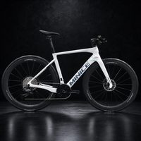 Vélo de route en fibre de carbone 700C, frein à disque, 12 vitesses, changement de vitesse électronique, guidon plat aérodynamique, jeu de roues en carbone, OEM personnalisé