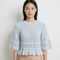 Haut à volants Bella, vêtements en tricot pour femmes, fabrication OEM et ODM, manches mi-longues, haut en tricot à volants de haute qualité