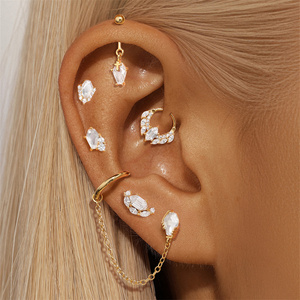 CANNER 16G S925 <b>Gold</b> Plated Sterling Silver Rhombus White Zircon <b>Flat</b> <b>Back</b> Threaded <b>Flat</b> <b>Back</b> Fringe Claw Stud Body Jewelry - Product Image 6