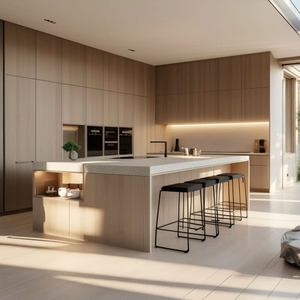 Lemari Dapur Veneer Kayu Oak Putih Desain Amerika Motif Kayu CBMMART Terlaris - Product Image 1