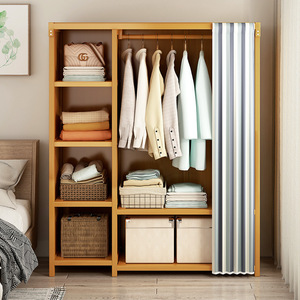 <span class=keywords><strong>Armoire</strong></span> autoportante moderne et simple en bambou pour chambre à coucher et chambre de location, rangement anti-poussière avec design robuste et durable - Product Image 2
