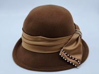 Elegante Sombrero Cloche de Fieltro de Lana para Mujer, Sombrero Formal Vintage con Lazo de Satén y Decoración de Perlas para Exteriores e Informal