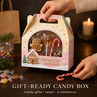 Boîte à bonbons OEM ODM verte et dorée imprimée avec trou de suspension, motif baies de houx et flocons de neige pour emballage de Noël en détail