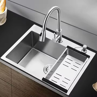 SANIPRO Wastafel Dapur Persegi Tunggal Berwarna Perak Kontemporer, Tahan Lama, Buatan Tangan, Bahan Stainless Steel 304, Tebal