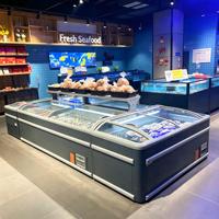 Congélateur vitrine îlot grande capacité pour usage commercial, avec dessus en verre transparent, refroidissement direct, dégivrage à gaz chaud, contrôle numérique