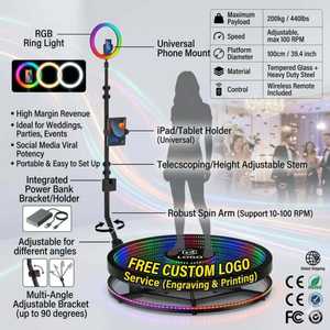 Cabina de Fotos <span class=keywords><strong>360</strong></span> Personalizada al Mejor <span class=keywords><strong>Precio</strong></span>, Cabina de Fotos Giratoria Portátil para Selfies, con Iluminación LED Infinita de Cristal Floral, Cámara Móvil para Fiestas - Product Image 2