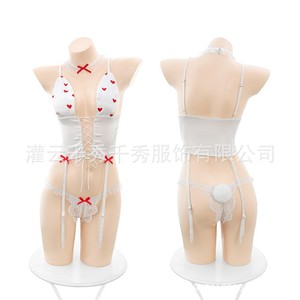 Qianxiu Huaying Heart Point - Conjunto de Lencería Sexy de Tres Piezas con Abertura en la Entrepierna y Lazo de Conejo, Venta al por Mayor - Product Image 4