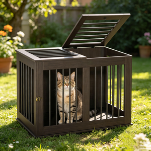 Cage pour animaux de compagnie en bois de style meuble, robuste, pour intérieur et extérieur, avec double porte à bascule, pour lit de chien et usage domestique, vente en gros - Product Image 5
