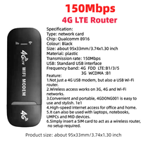 Modem USB 4G LTE 150Mbps Router WiFi Nirkabel Portabel Kartu SIM Kartu Jaringan Router Hotspot WiFi Saku