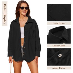 Womens Casual Long Sleeve Button Down <b>Corduroy</b> Blouse Oversized Boyfriend Shirt V Neck Loose <b>Jacket</b> Autumn Wear - Product Image 4
