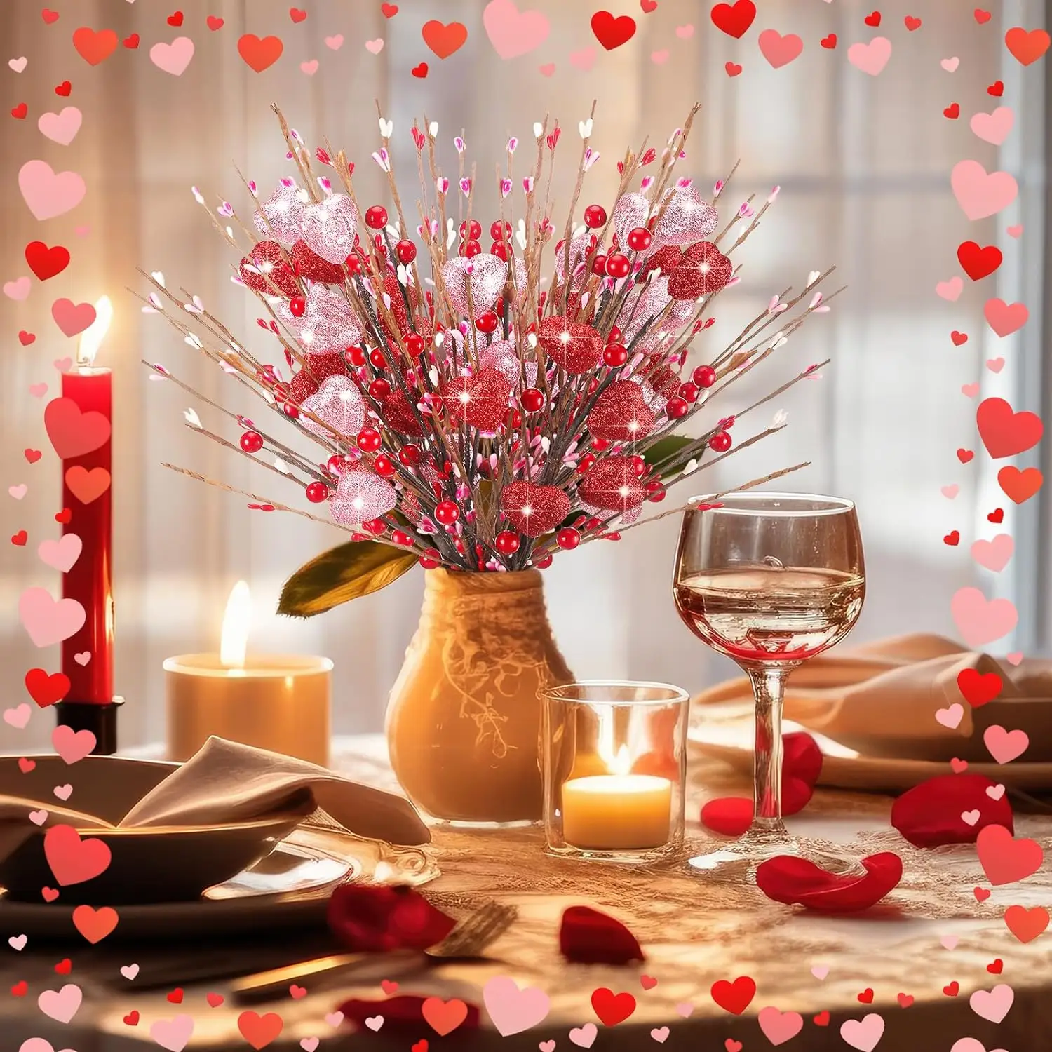 Happy Valentijnsdag Festival Feest Bruiloft Tafeldecoraties Ornament Benodigdheden Sets Kunstmatige Rode Bessen Plastic Bloem