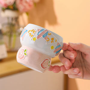 卡通浮雕设计大容量陶瓷杯早餐创意家居水杯燕麦饮料手绘风格 - Product Image 4