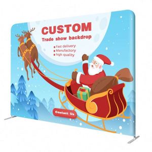 Custom Portable Tradeshow Display Booth <b>Stand</b> <b>Backdrop</b> 10ft 250GSM Polyester Tension Fabric Waterproof UV Resistant - Product Image 1