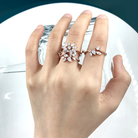 Bijoux en or rose de luxe Bague à trois doigts CZ Zircon Flower Combo Multi Knuckle Ring