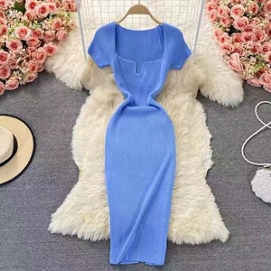 2025 nueva moda de manga corta de punto sólido vestido informal de mujer de cintura alta Maxi vestido <span class=keywords><strong>tubo</strong></span> señoras <span class=keywords><strong>vestidos</strong></span> <span class=keywords><strong>elegantes</strong></span> al por mayor - Product Image 1