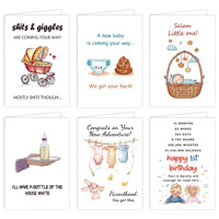Nouvel ensemble de cartes de vœux amusantes pour bébé – 6 designs humoristiques pour baby shower avec enveloppes rouges pour jeunes parents – Papier imprimé offset