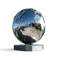 Grande sculpture de globe terrestre en acier inoxydable 304, poli miroir, pour l'aménagement extérieur des places publiques et des immeubles d'entreprise