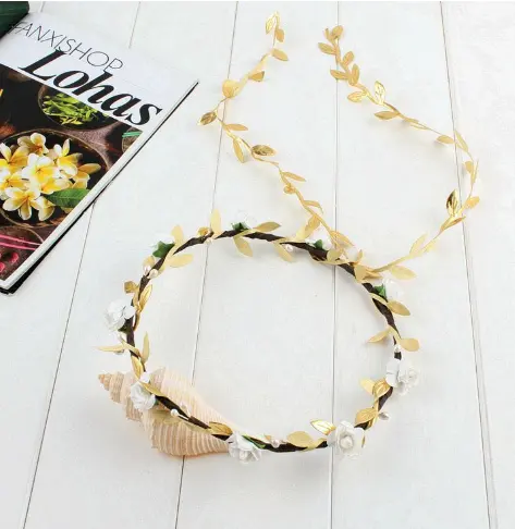 golden silver Rose flower headband hair accessories kids ladies garland Wreath Rattan flower hair bands holiday gifts