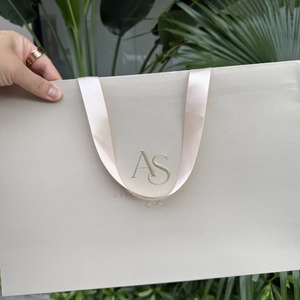 Luxury Recyclable Ivory Art Paper <b>Bag</b> Gold Hot Stamping Hand Length Handles Reusable Standard Rectangle <b>Gift</b> <b>Bag</b> Promotion - Product Image 3