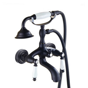 Robinet américain en laiton massif à 3 poignées avec mitigeur, ensemble de douche mural brossé avec jets pluie, cascade et massage pour appartement et <span class=keywords><strong>WC</strong></span> - Product Image 6