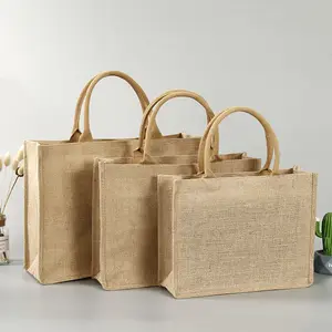 wholesale jute hand bags blank tote linen shopping bag women custom logo gift jute bags