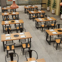 Juego de Mesa de Restaurante de Madera Maciza Estilo Industrial, Mesa de Comedor Rectangular con Sillas de Metal para Cantina o Cafetería