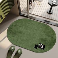 Tapis de bain en terre de diatomée, motif lapin de dessin animé ovale, absorbant et antidérapant, pour salle de bain, entrée, chambre à coucher, cuisine