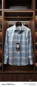 Camisa Estampada LAFAR para Hombre en Azul Claro y Blanco con Diseño a Cuadros, Manga Larga, Cierre de Botones, Estilo Casual Elegante - Product Image 4