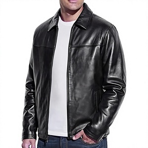 <b>Men's</b> Slim Fit Woven Leather <b>Safari</b> <b>Jacket</b> Stand Collar Zipper Closure Solid Green Regular Length Casual Autumn Wear - Product Image 1