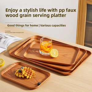 Plateau de service rectangulaire moderne de qualité commerciale, imitation bois, durable, en PP de qualité alimentaire, pour café, desserts, thé de <span class=keywords><strong>l</strong></span>'après-midi - Product Image 3