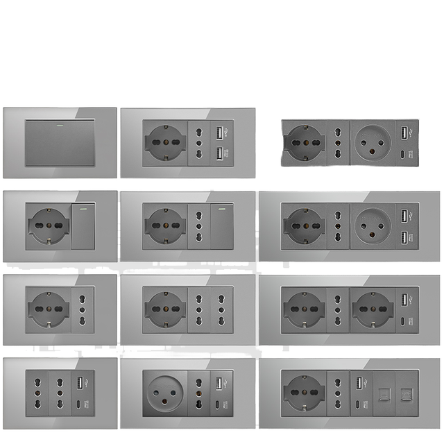 DELEFU Smart EU Modular Switch Panel Type C Fast Charge Wall Socket for Home/Office 16A Max. Current 250V Max. Voltage in Grey