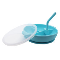 Assiette à ventouse pour bébé en silicone souple, antidérapante et écologique, avec compartiments, diamètre 18 cm, lavable au lave-vaisselle pour les tout-petits