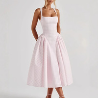 Robe de soirée mi-longue plissée à col carré, bretelles croisées au dos et taille ajustée, style français, personnalisable OEM, direct usine